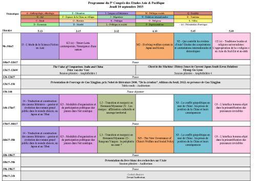 grille horaire - jeudi 10 septembre