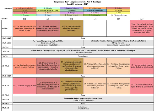 Grille horaire - jeudi 10 septembre