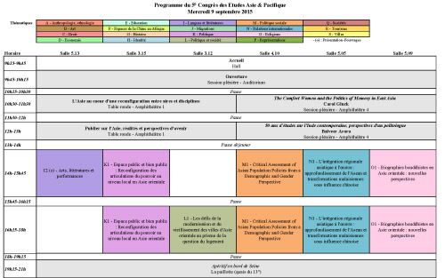Grille horaire - mercredi 9 septembre