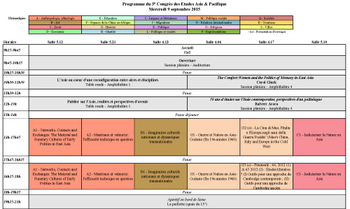 Grille horaire - mercredi 9 septembre