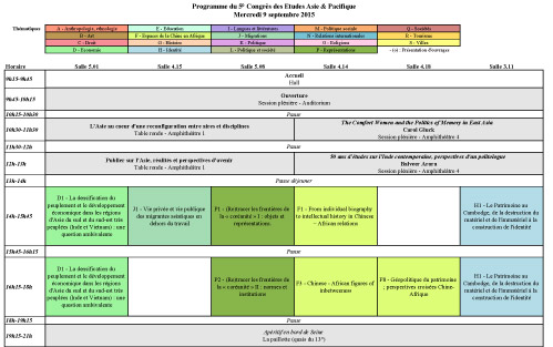 Grille horaire - mercredi 9 septembre
