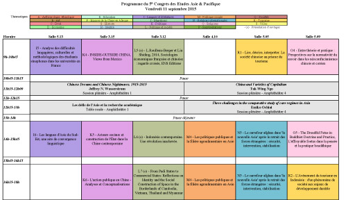 Grille horaire - vendredi 11 septembre