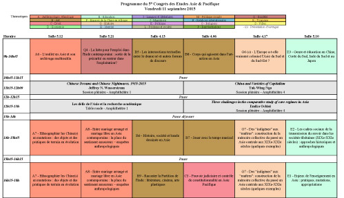 Grille horaire - vendredi 11 septembre