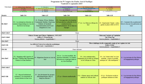 Grille horaire - vendredi 11 septembre