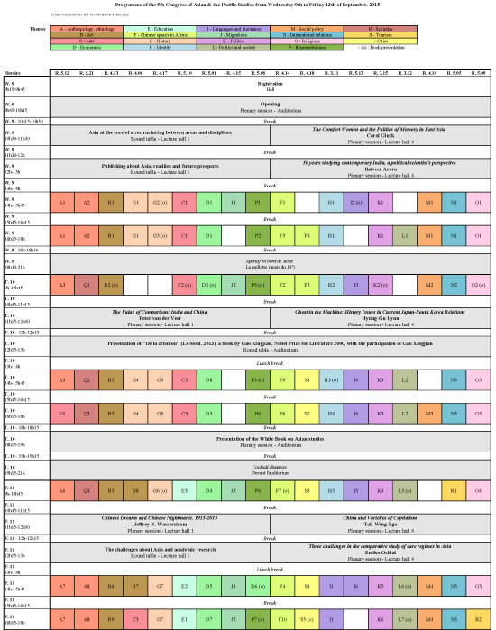 Detailed timetable for September, 9th-11th